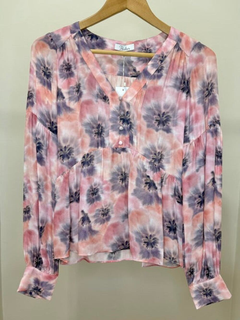Parker Camilia Silk-Blend Muted Print Blouse SzXS NWT